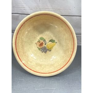 Vintage Bake Oven USA Red Stripe Pottery Fruit Shabby Chic Farm Serving Bowl